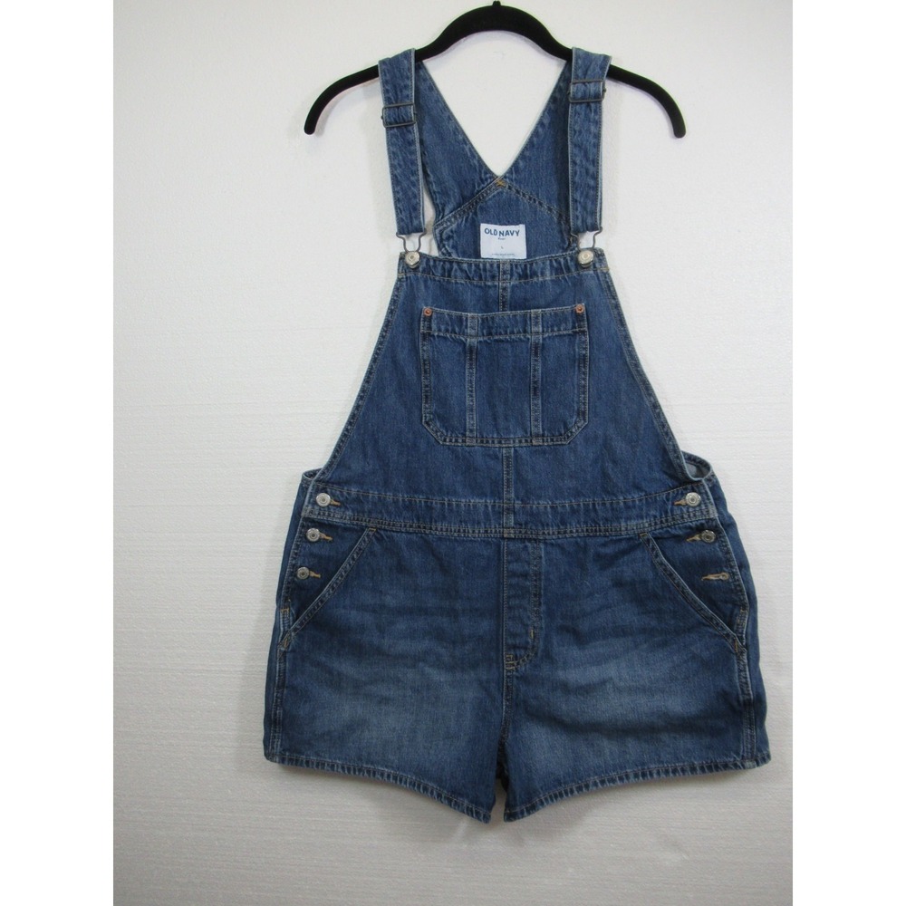 Old Navy Baggy Shortalls Overalls Women Large Blue Cotton